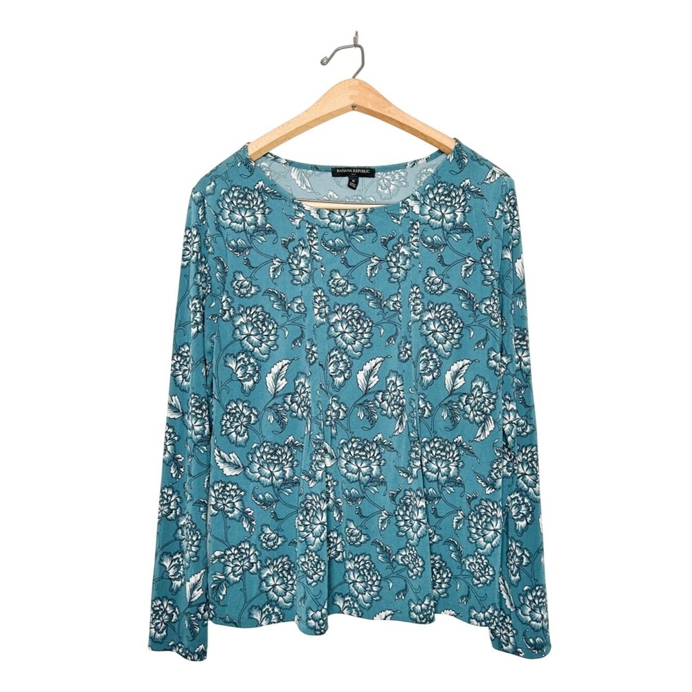 Banana Republic Womens Floral Print Blouse Blue Medium M